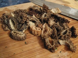 dried morels, reconstituted and sliced